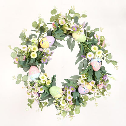 Easter Wreath Easter Eggs Daisy Garland Simulation Plants Door Hanger Easter Decoration V1294-YM0523-10336318