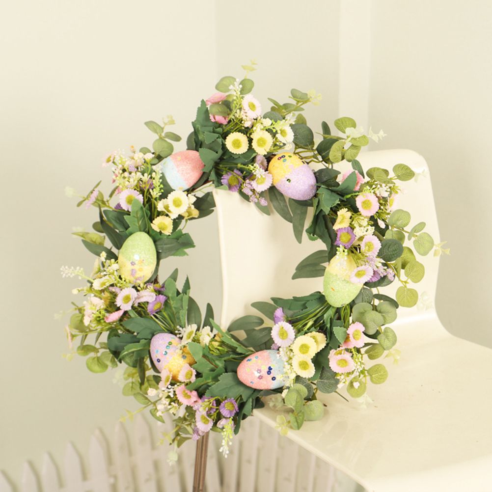 Easter Wreath Easter Eggs Daisy Garland Simulation Plants Door Hanger Easter Decoration V1294-YM0523-10336318