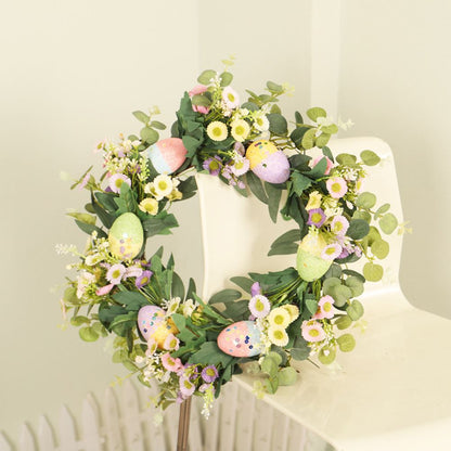 Easter Wreath Easter Eggs Daisy Garland Simulation Plants Door Hanger Easter Decoration V1294-YM0523-10336318