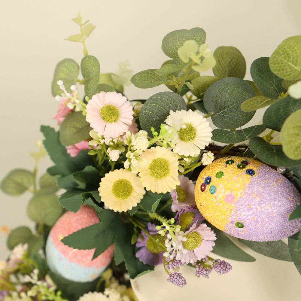 Easter Wreath Easter Eggs Daisy Garland Simulation Plants Door Hanger Easter Decoration V1294-YM0523-10336318