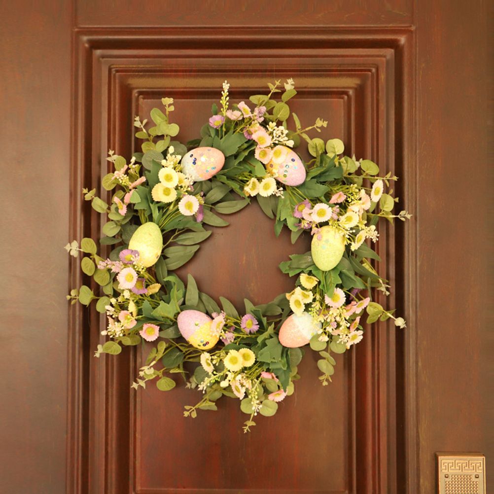 Easter Wreath Easter Eggs Daisy Garland Simulation Plants Door Hanger Easter Decoration V1294-YM0523-10336318