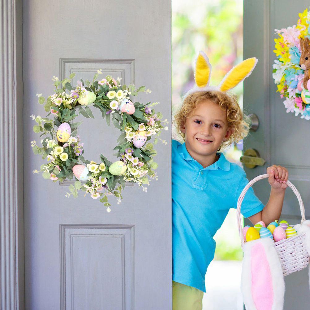 Easter Wreath Easter Eggs Daisy Garland Simulation Plants Door Hanger Easter Decoration V1294-YM0523-10336318