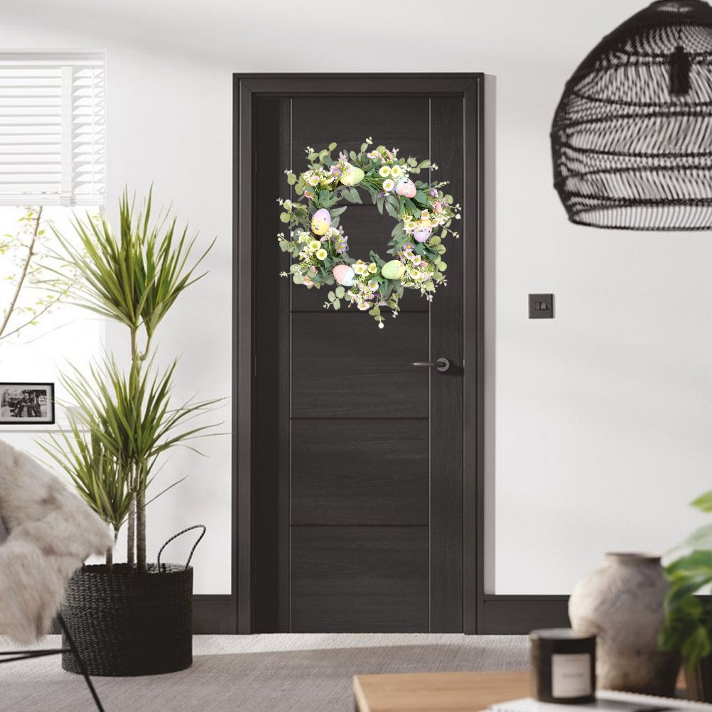 Easter Wreath Easter Eggs Daisy Garland Simulation Plants Door Hanger Easter Decoration V1294-YM0523-10336318