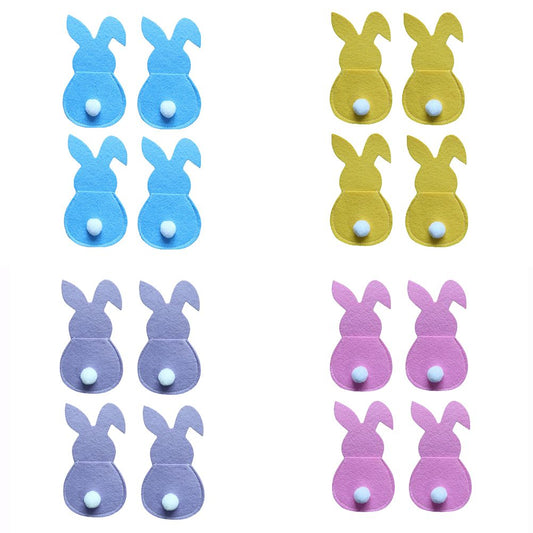16Pcs Easter Bunny Cutlery Bags Rabbit Flatware Holder Tableware Utensil Storage Bags for Home Party Tabletop V1294-YM0523-10336499