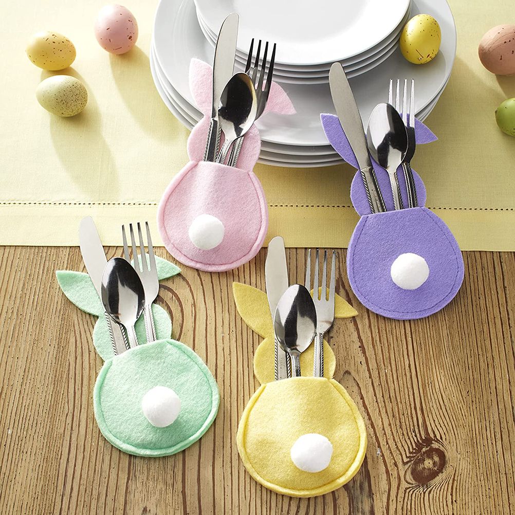 16Pcs Easter Bunny Cutlery Bags Rabbit Flatware Holder Tableware Utensil Storage Bags for Home Party Tabletop V1294-YM0523-10336499
