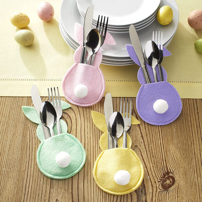 16Pcs Easter Bunny Cutlery Bags Rabbit Flatware Holder Tableware Utensil Storage Bags for Home Party Tabletop V1294-YM0523-10336499