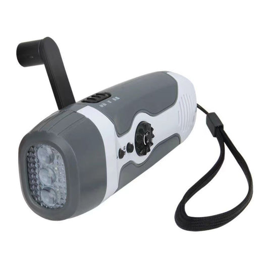 Hand Crank Charging Flashlight with 3 LED Light FM Radio Alarm for Travel Camping Mining Disaster V1294-YM0523-10337485