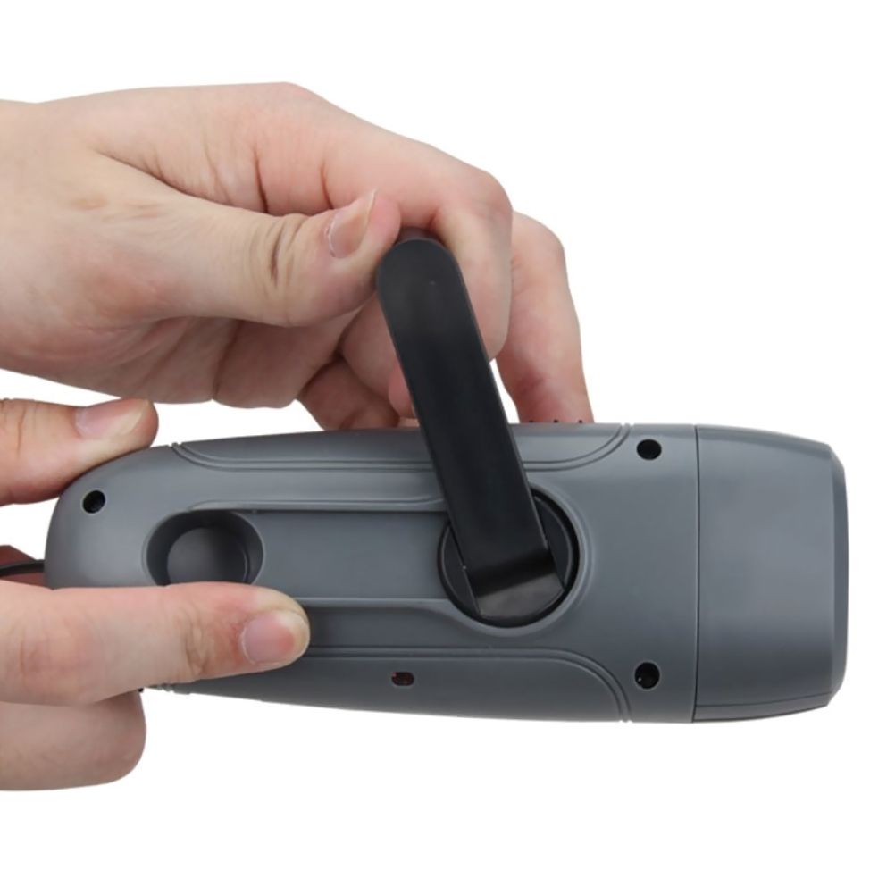 Hand Crank Charging Flashlight with 3 LED Light FM Radio Alarm for Travel Camping Mining Disaster V1294-YM0523-10337485