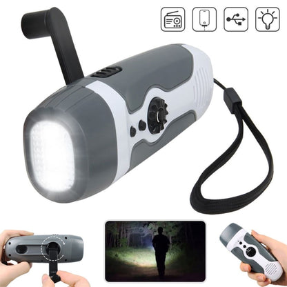 Hand Crank Charging Flashlight with 3 LED Light FM Radio Alarm for Travel Camping Mining Disaster V1294-YM0523-10337485