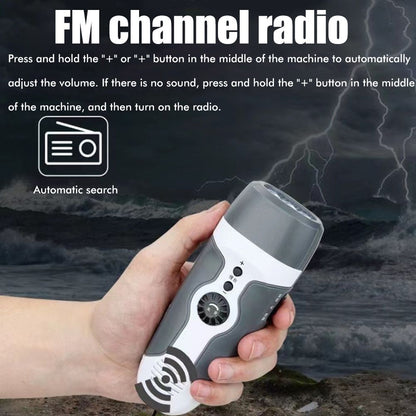Hand Crank Charging Flashlight with 3 LED Light FM Radio Alarm for Travel Camping Mining Disaster V1294-YM0523-10337485