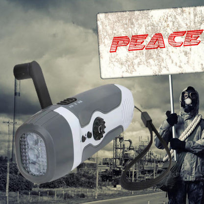 Hand Crank Charging Flashlight with 3 LED Light FM Radio Alarm for Travel Camping Mining Disaster V1294-YM0523-10337485