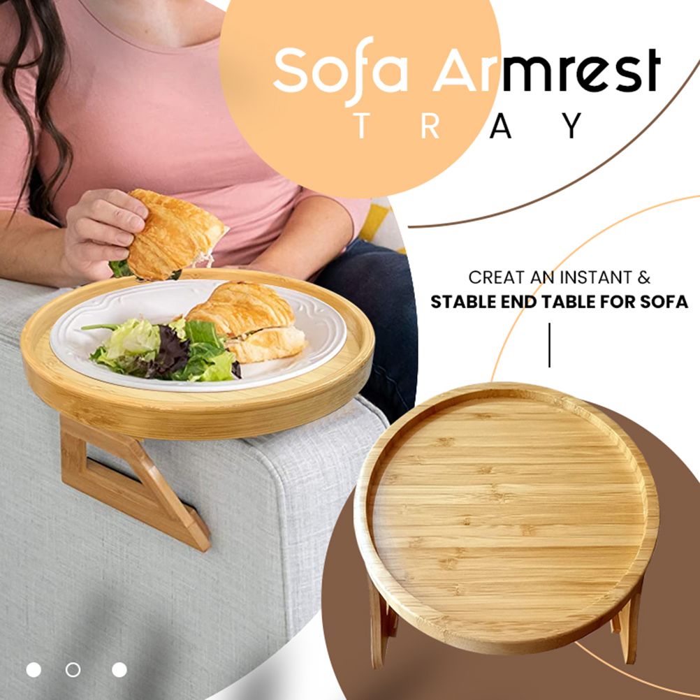 Clip On Tray Sofa Table Portable Couch Arm Tray Table Natural Bamboo Sofa Armrest Clip On Tray for Eating and V1294-YM0523-10337581