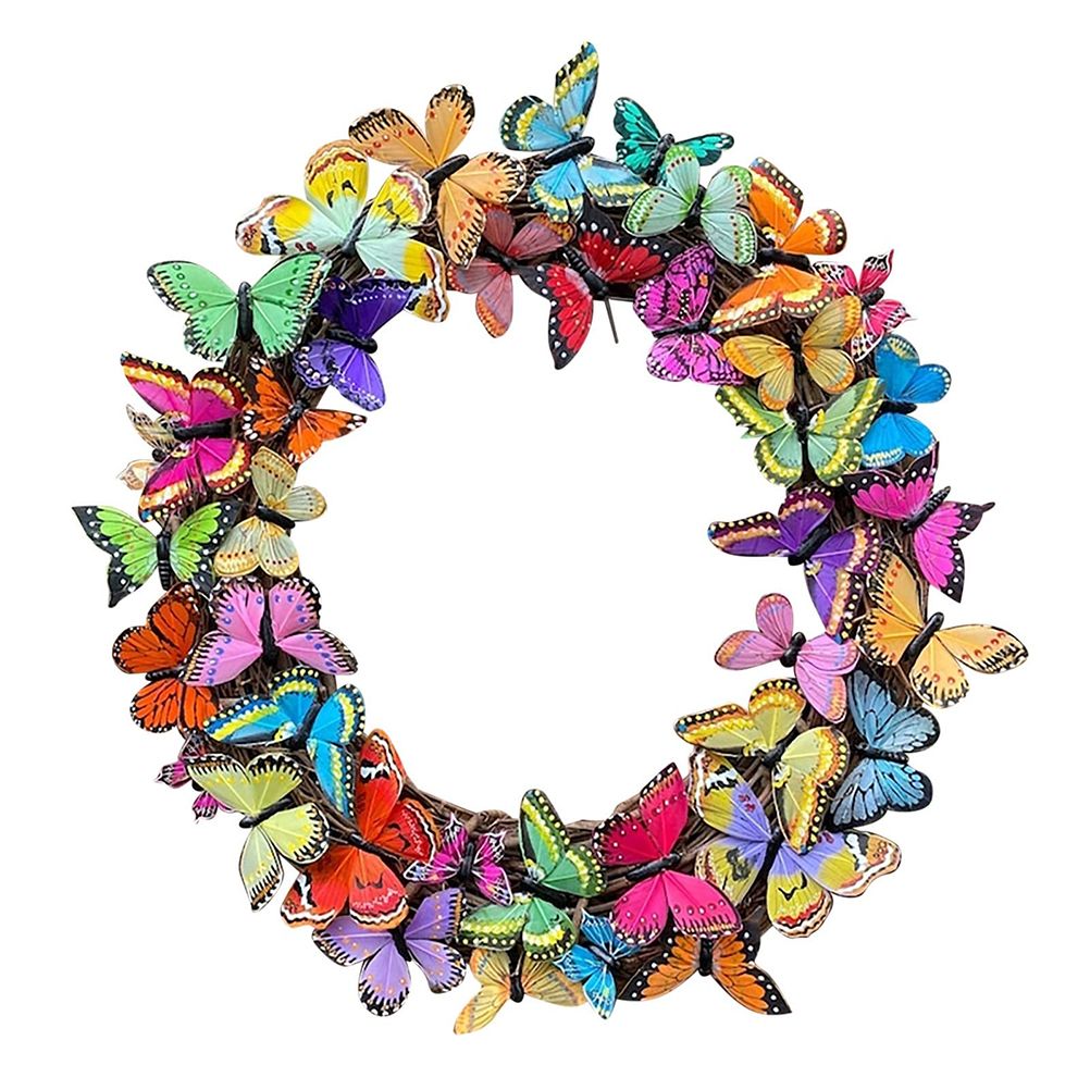 Artificial Butterfly Wreath Outdoor Decorative Welcome Wreath for Front Door Wall Window Spring Party V1294-YM0523-10337870