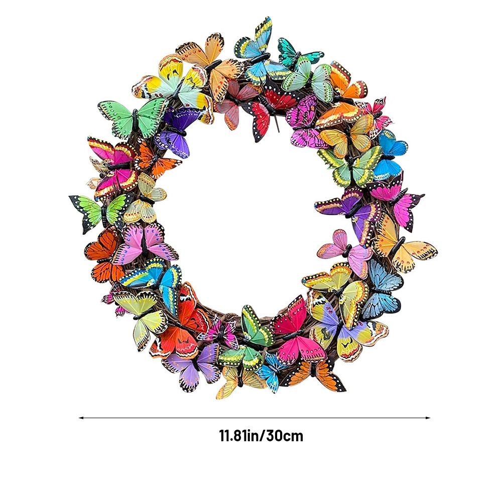 Artificial Butterfly Wreath Outdoor Decorative Welcome Wreath for Front Door Wall Window Spring Party V1294-YM0523-10337870