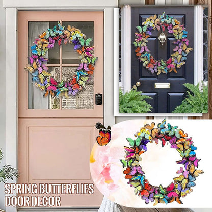 Artificial Butterfly Wreath Outdoor Decorative Welcome Wreath for Front Door Wall Window Spring Party V1294-YM0523-10337870
