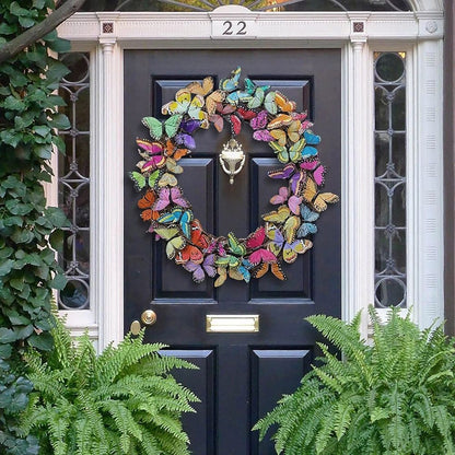 Artificial Butterfly Wreath Outdoor Decorative Welcome Wreath for Front Door Wall Window Spring Party V1294-YM0523-10337870