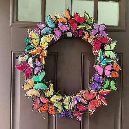 Artificial Butterfly Wreath Outdoor Decorative Welcome Wreath for Front Door Wall Window Spring Party V1294-YM0523-10337870