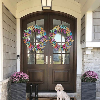 Artificial Butterfly Wreath Outdoor Decorative Welcome Wreath for Front Door Wall Window Spring Party V1294-YM0523-10337870