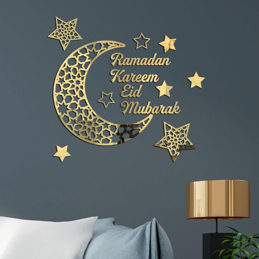 Ramadan Crescent Acrylic Mirror Sticker 3D Self Adhesive Wall Sticker for Doors Windows Closets V1294-YM0523-10338295