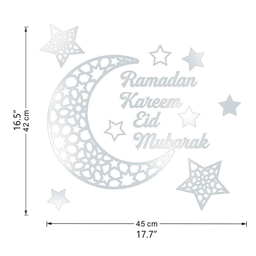 Ramadan Crescent Acrylic Mirror Sticker 3D Self Adhesive Wall Sticker for Doors Windows Closets V1294-YM0523-10338296