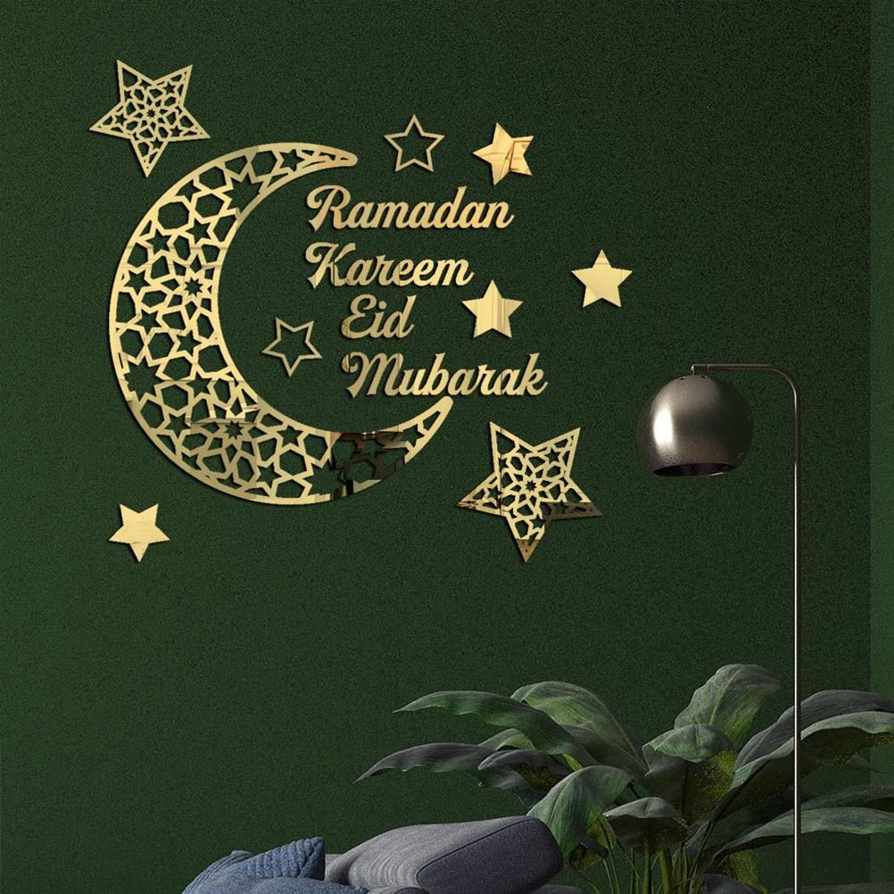Ramadan Crescent Acrylic Mirror Sticker 3D Self Adhesive Wall Sticker for Doors Windows Closets V1294-YM0523-10338297