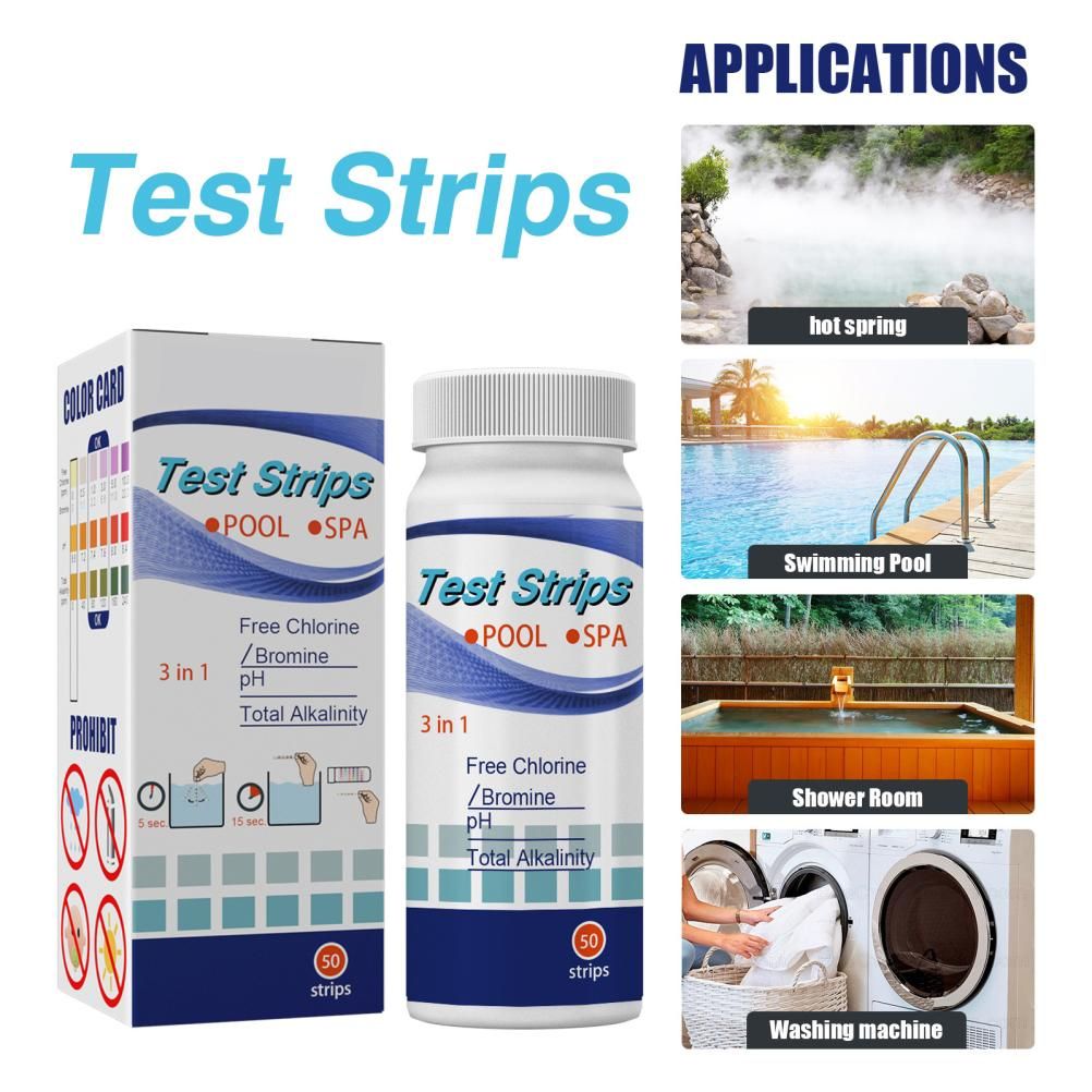 50Pcs 3 In 1 Test Strips Swimming Pool Water Quality Test Paper for Alkalinity Chlorine PH Free Chlorine V1294-YM0523-10338634