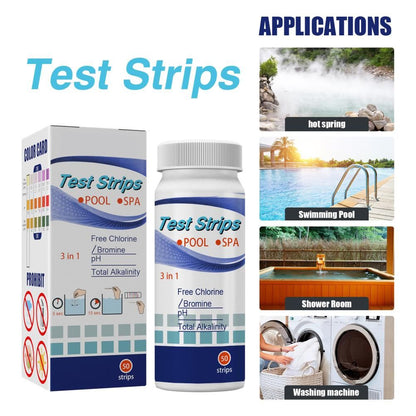 50Pcs 3 In 1 Test Strips Swimming Pool Water Quality Test Paper for Alkalinity Chlorine PH Free Chlorine V1294-YM0523-10338634