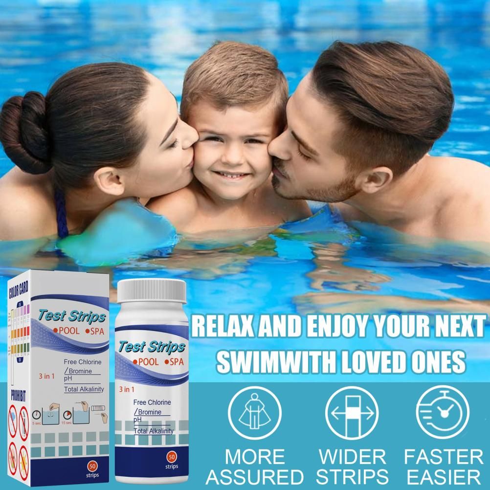 50Pcs 3 In 1 Test Strips Swimming Pool Water Quality Test Paper for Alkalinity Chlorine PH Free Chlorine V1294-YM0523-10338634