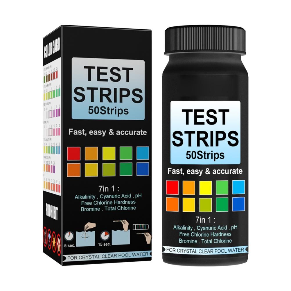 7 in 1 Swimming Pool Water Test Paper 50Pcs Water Quality Strips for Testing PH Chlorine Bromine Acidity V1294-YM0523-10338767