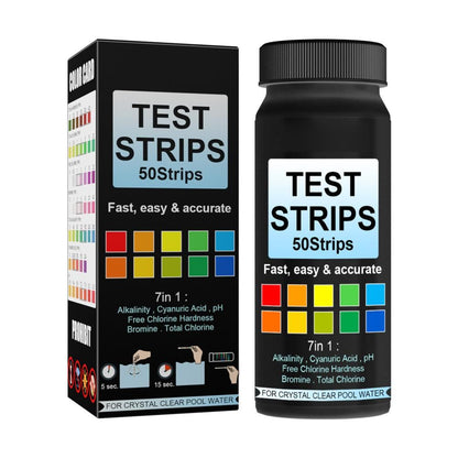 7 in 1 Swimming Pool Water Test Paper 50Pcs Water Quality Strips for Testing PH Chlorine Bromine Acidity V1294-YM0523-10338767