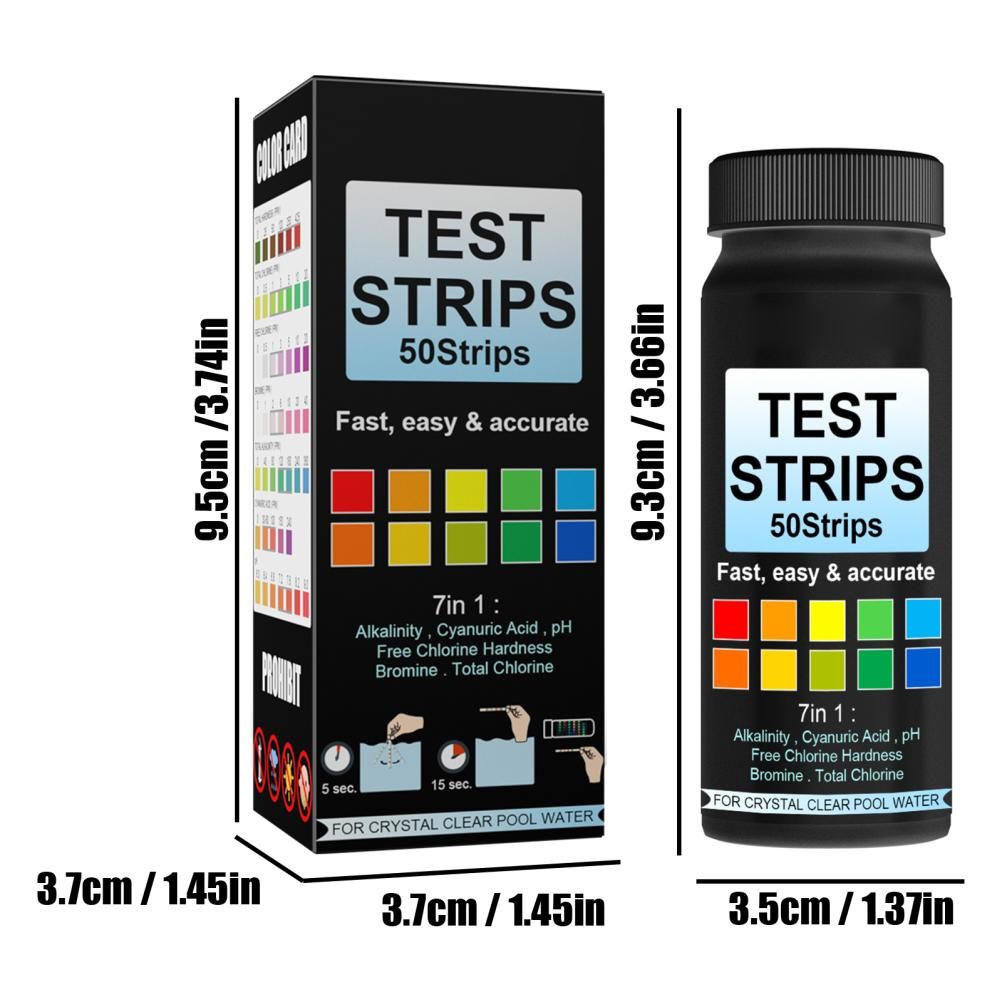 7 in 1 Swimming Pool Water Test Paper 50Pcs Water Quality Strips for Testing PH Chlorine Bromine Acidity V1294-YM0523-10338767