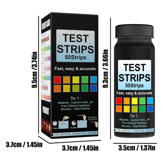 7 in 1 Swimming Pool Water Test Paper 50Pcs Water Quality Strips for Testing PH Chlorine Bromine Acidity V1294-YM0523-10338767