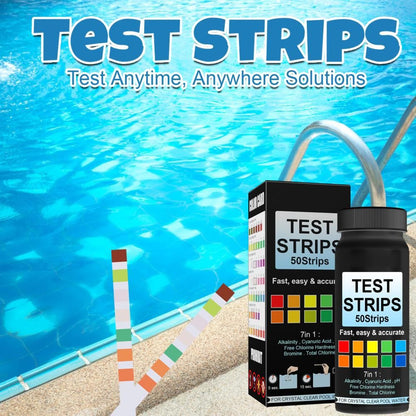 7 in 1 Swimming Pool Water Test Paper 50Pcs Water Quality Strips for Testing PH Chlorine Bromine Acidity V1294-YM0523-10338767