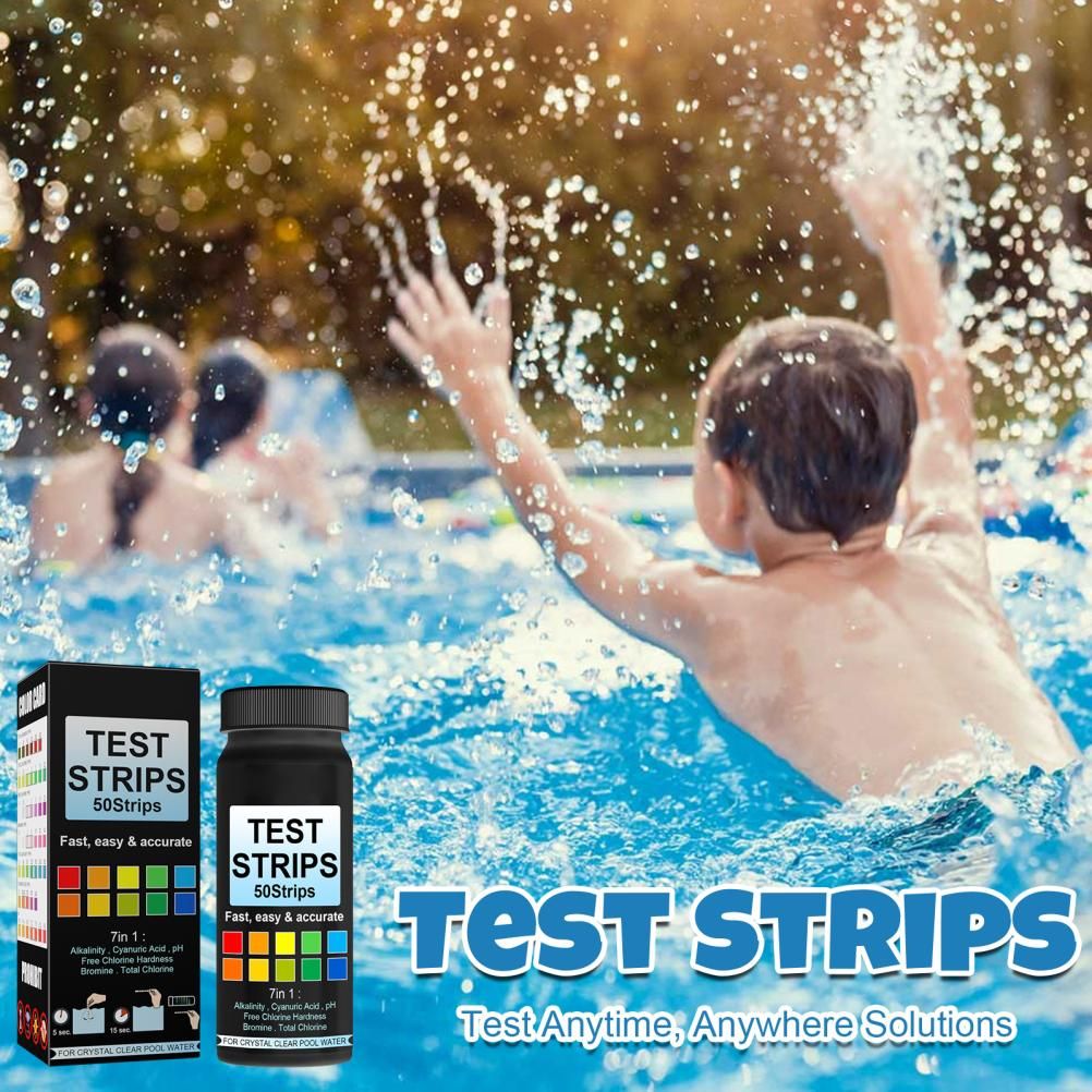 7 in 1 Swimming Pool Water Test Paper 50Pcs Water Quality Strips for Testing PH Chlorine Bromine Acidity V1294-YM0523-10338767