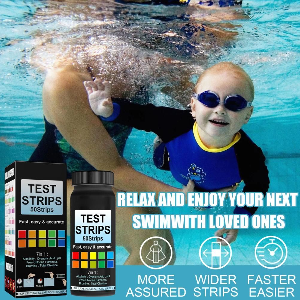 7 in 1 Swimming Pool Water Test Paper 50Pcs Water Quality Strips for Testing PH Chlorine Bromine Acidity V1294-YM0523-10338767