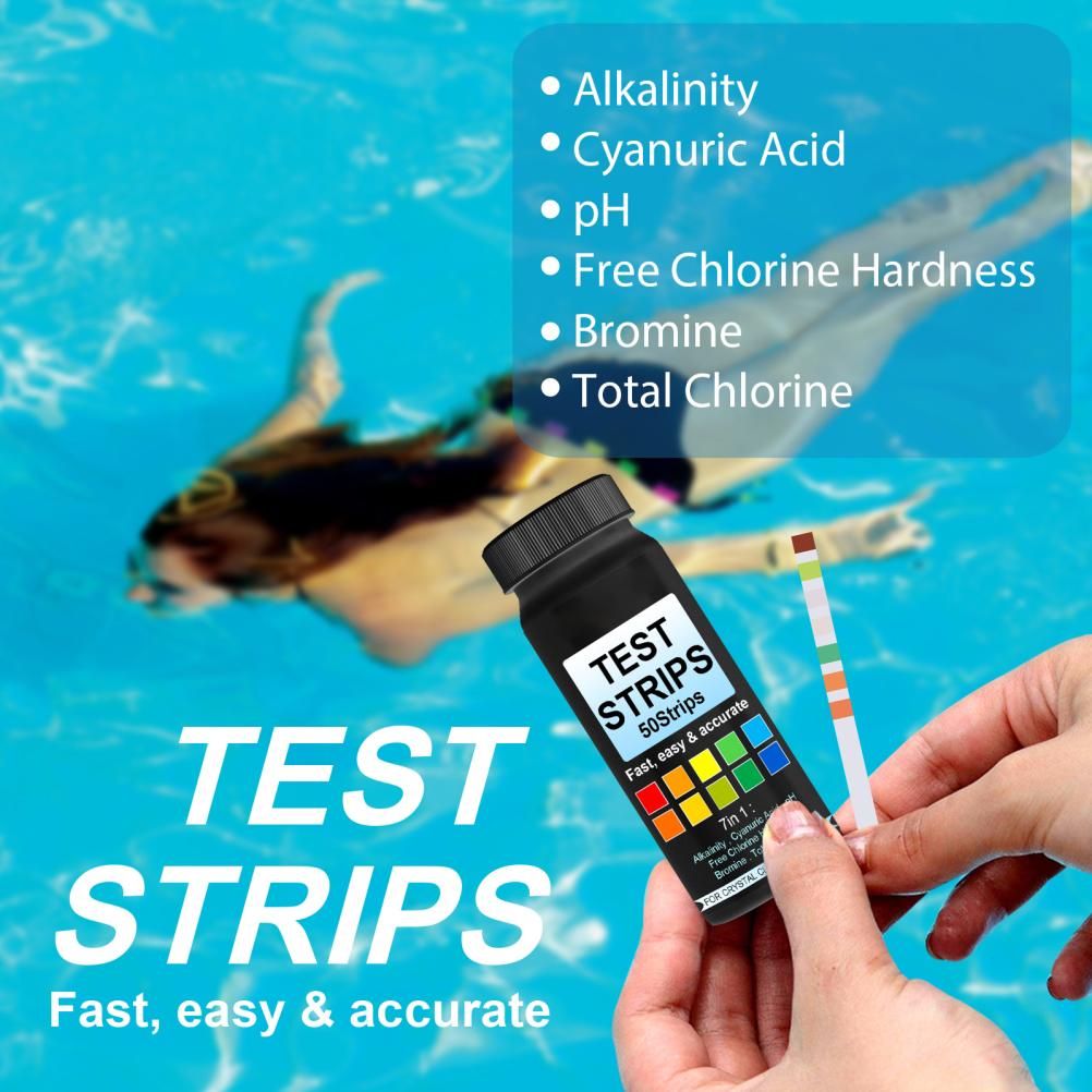 7 in 1 Swimming Pool Water Test Paper 50Pcs Water Quality Strips for Testing PH Chlorine Bromine Acidity V1294-YM0523-10338767