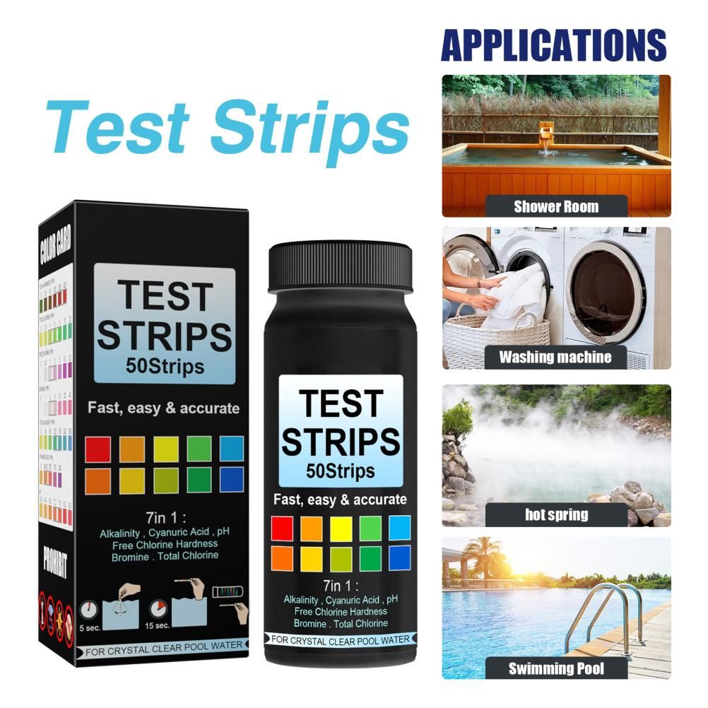 7 in 1 Swimming Pool Water Test Paper 50Pcs Water Quality Strips for Testing PH Chlorine Bromine Acidity V1294-YM0523-10338767