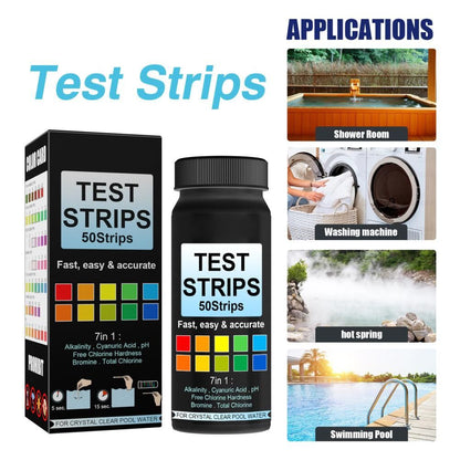 7 in 1 Swimming Pool Water Test Paper 50Pcs Water Quality Strips for Testing PH Chlorine Bromine Acidity V1294-YM0523-10338767