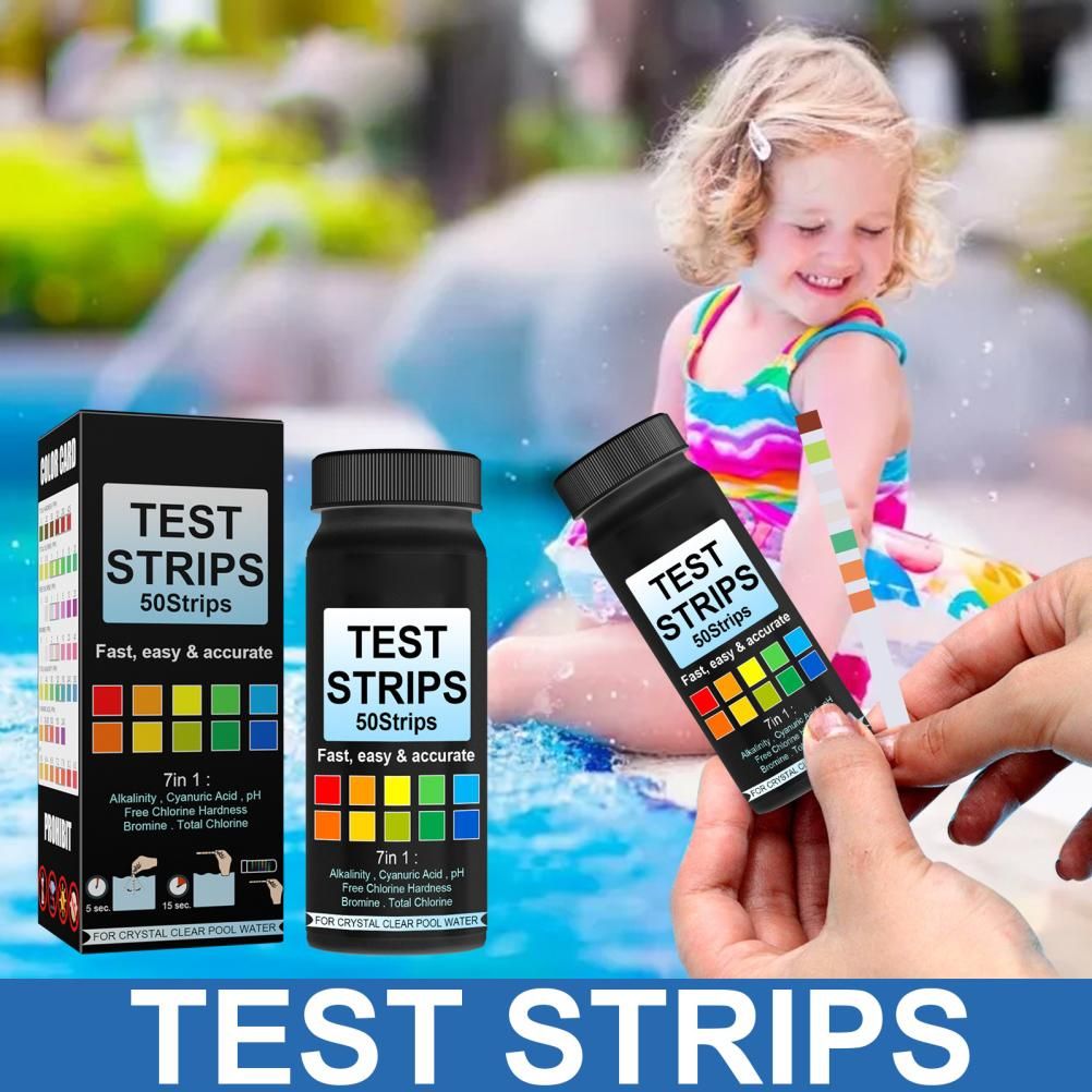 7 in 1 Swimming Pool Water Test Paper 50Pcs Water Quality Strips for Testing PH Chlorine Bromine Acidity V1294-YM0523-10338767