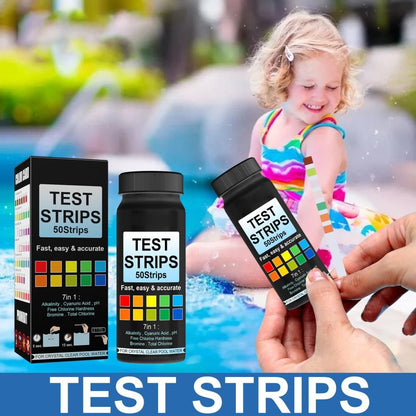 7 in 1 Swimming Pool Water Test Paper 50Pcs Water Quality Strips for Testing PH Chlorine Bromine Acidity V1294-YM0523-10338767