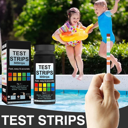 7 in 1 Swimming Pool Water Test Paper 50Pcs Water Quality Strips for Testing PH Chlorine Bromine Acidity V1294-YM0523-10338767