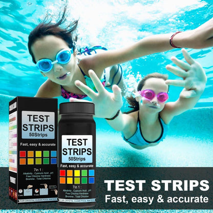 7 in 1 Swimming Pool Water Test Paper 50Pcs Water Quality Strips for Testing PH Chlorine Bromine Acidity V1294-YM0523-10338767