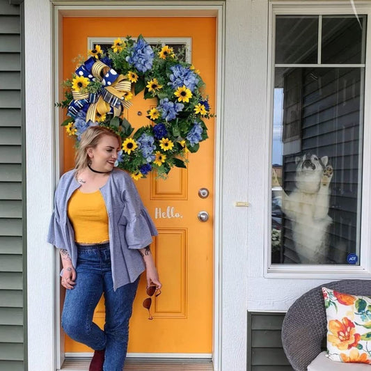 Ukraine Flag Sunflower Front Door Wreath Spring Decor Blue and Yellow Ukrainian Wreath for Home Porch V1294-YM0523-10339844