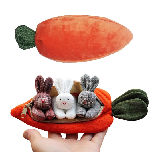 3 Bunnies in Carrot Purse Easter Cute 3D Carrot Coin Purse with Zipper Doll Toy Decoration Wallet Birthday V1294-YM0523-10340217