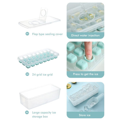 24 Grid Ice Cube Tray with Lid Covered Ice Cube Trays No Spill Ice Cube Cube Box Silicone Ice Cube Maker Tray V1294-YM0523-10340560