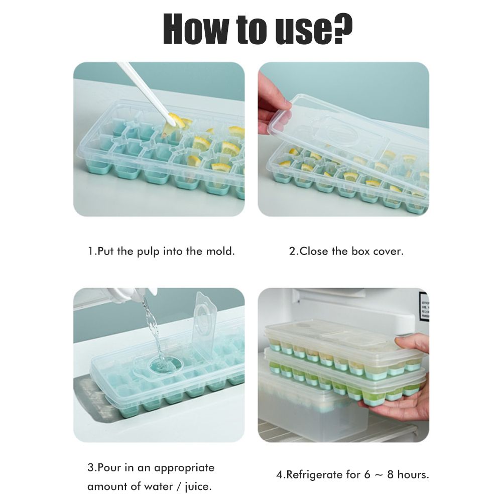 24 Grid Ice Cube Tray with Lid Covered Ice Cube Trays No Spill Ice Cube Cube Box Silicone Ice Cube Maker Tray V1294-YM0523-10340560