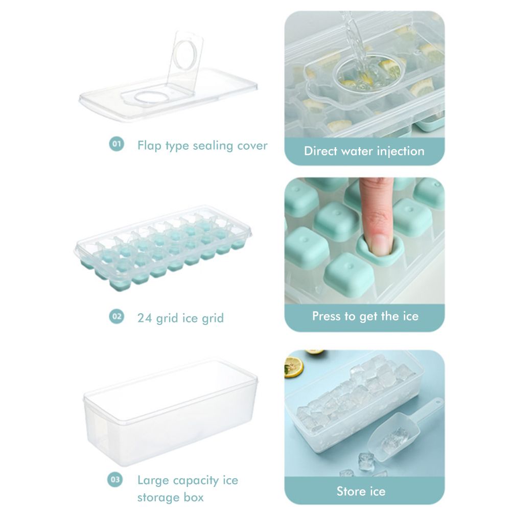 24 Grid Ice Cube Tray with Lid Covered Ice Cube Trays No Spill Ice Cube Cube Box Silicone Ice Cube Maker Tray V1294-YM0523-10340561