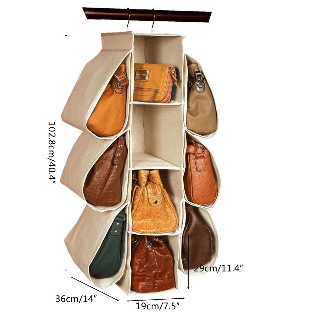 Hanging Purse Handbag Organizer Wardrobe Closet Dust Proof Shelf Rack Bag with 10 Compartments Bag Organizer V1294-YM0523-10340823