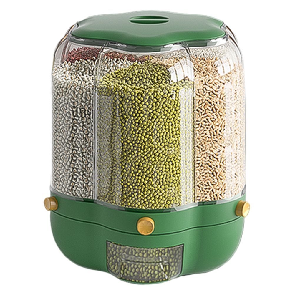 Food Grain Storage Container Large Capacity 9L 6 Grid Rotatable Rice Dispenser Sealed Grain Food Storage Box V1294-YM0523-10341434