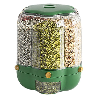 Food Grain Storage Container Large Capacity 9L 6 Grid Rotatable Rice Dispenser Sealed Grain Food Storage Box V1294-YM0523-10341434